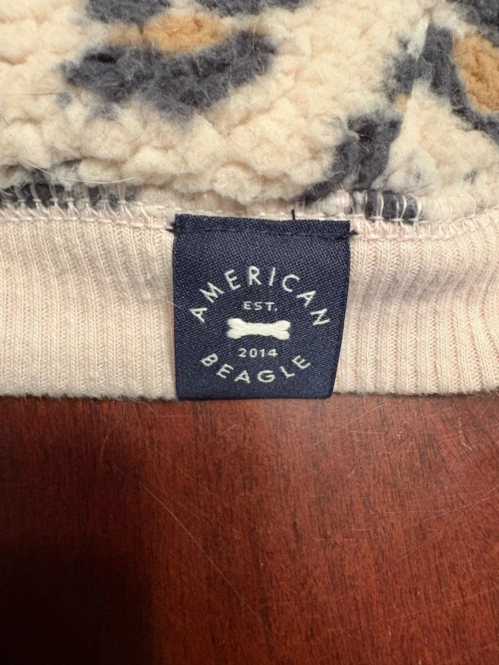 American Eagle Outfitters Cream Leopard Print Sherpa Dog Hoodie